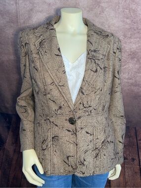 COLDWATER CREEK Tweed Ladies Blazer Jacket Size 16 Brown Print - EUC